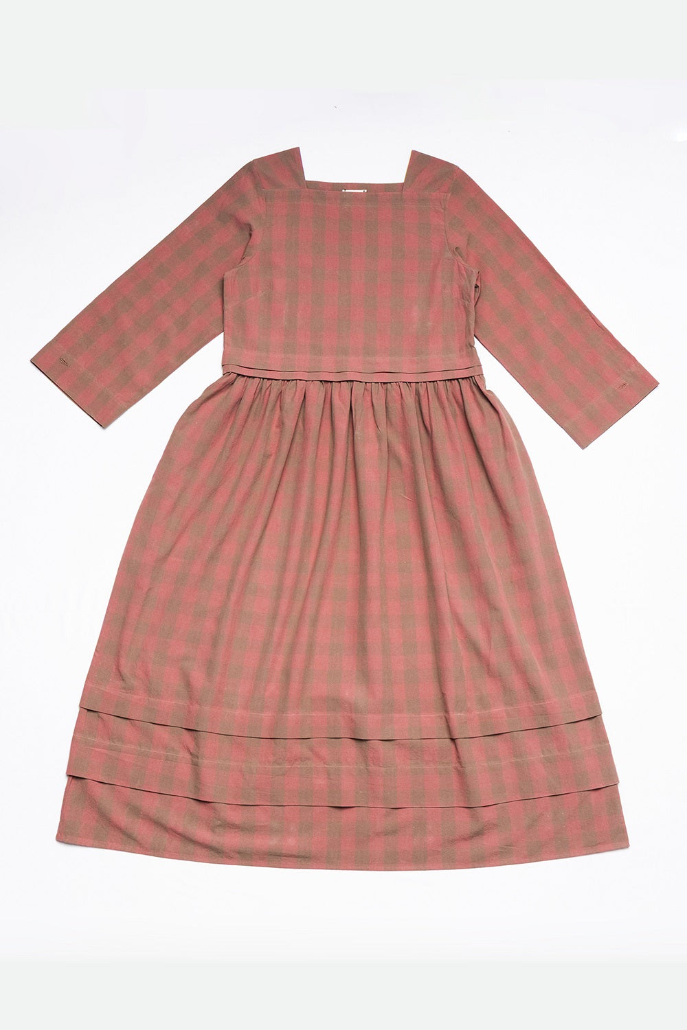 Boat Neck Dress, in Apricot Checked