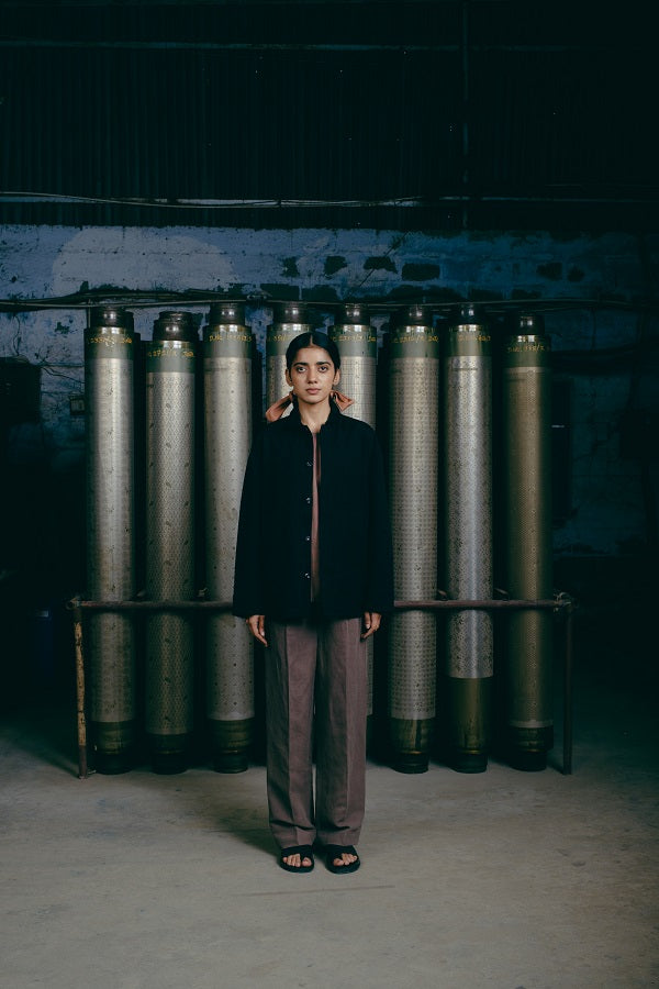 Hand-Embroidered Workwear Jacket, in Black