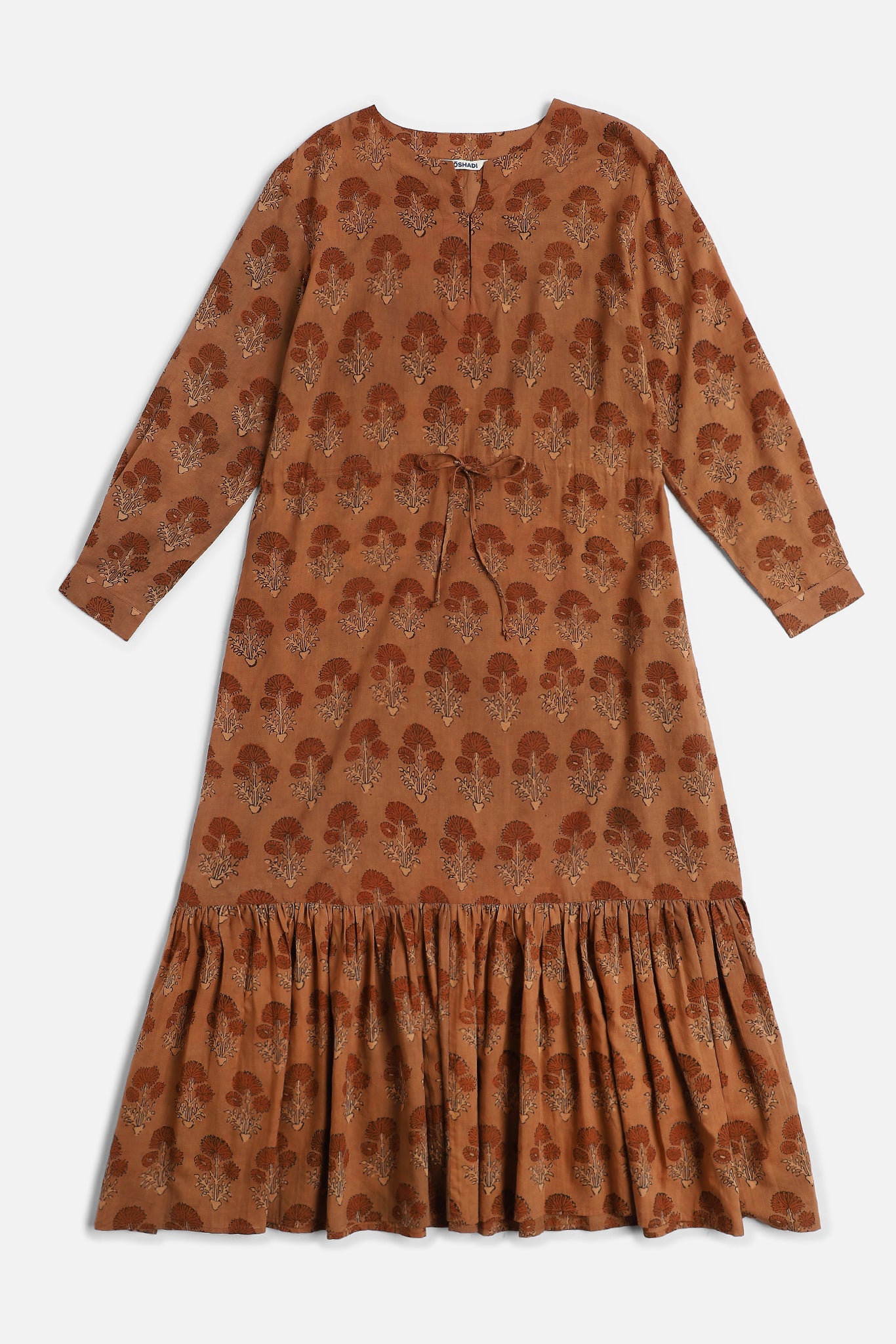 V Neck Drawstring Dress, in Marigold