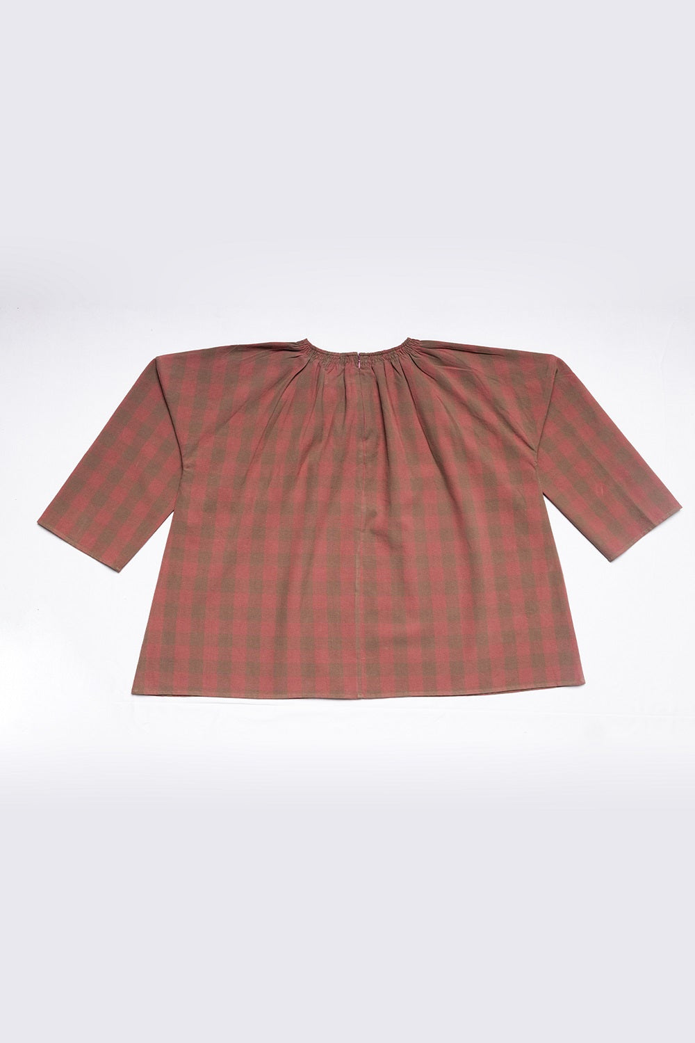 Women Top, in Apricot Checked