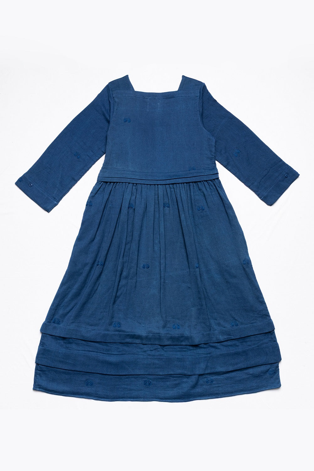 Hand-Embroidered Boat Neck Dress, in Indigo