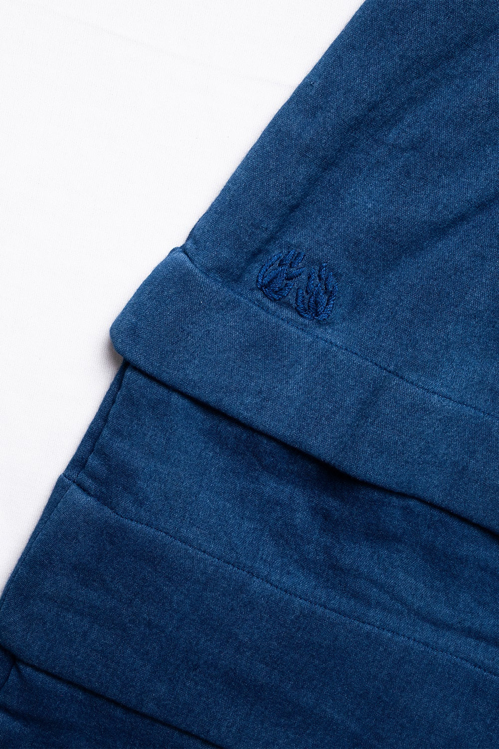 Hand-Embroidered Boat Neck Dress, in Indigo