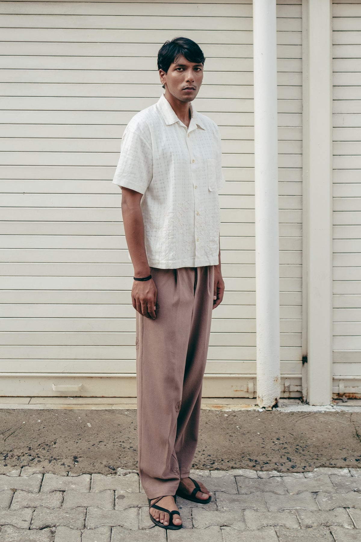 Embroidered Short Sleeve Khadi Vacay Shirt, in Ecru image 4