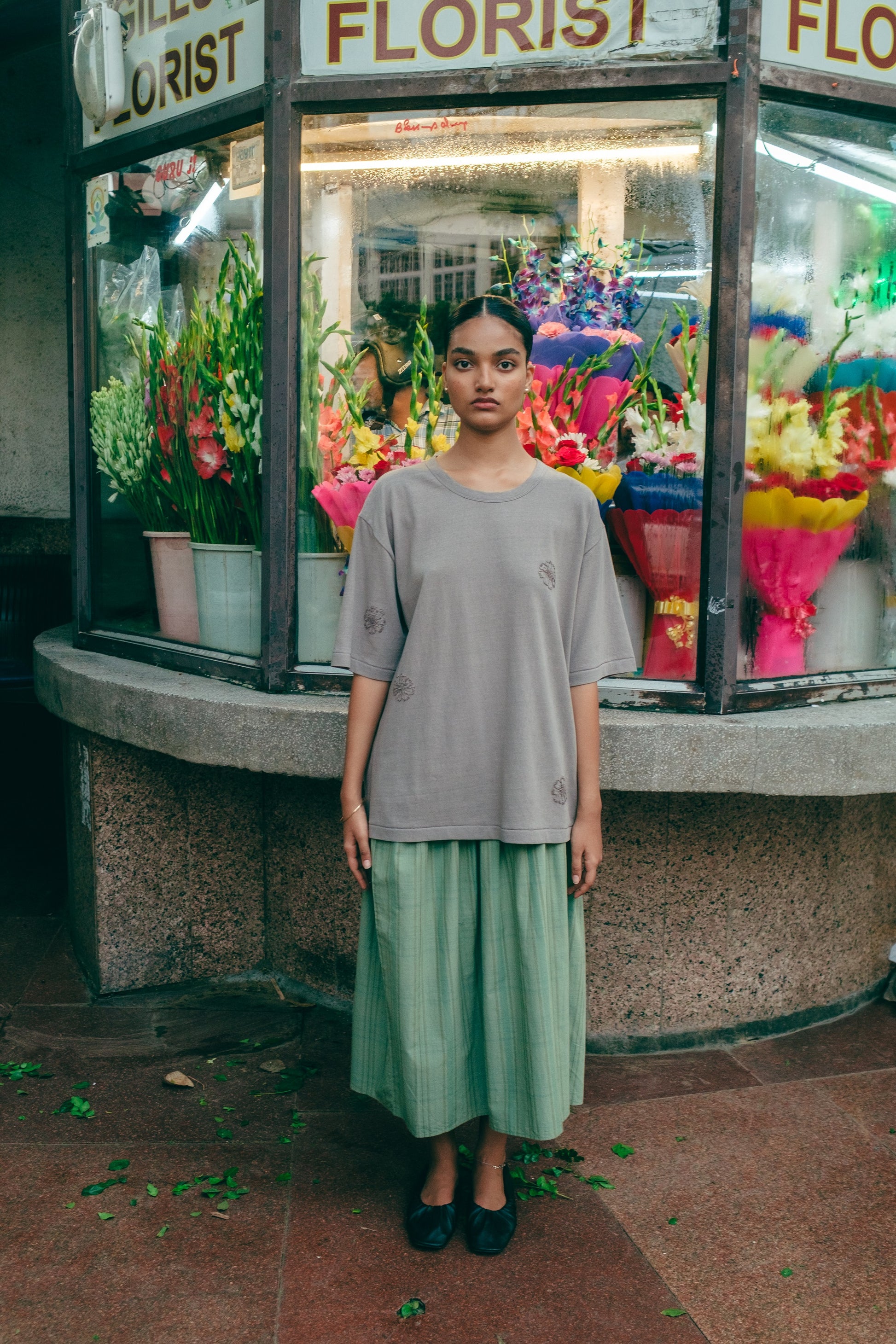 Embroidered Relax Tee, in Charcoal image 1
