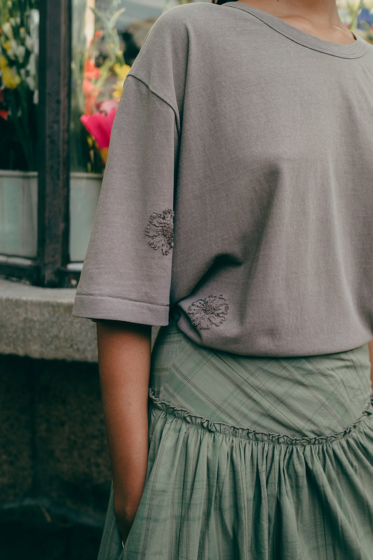 Embroidered Relax Tee, in Charcoal image 2