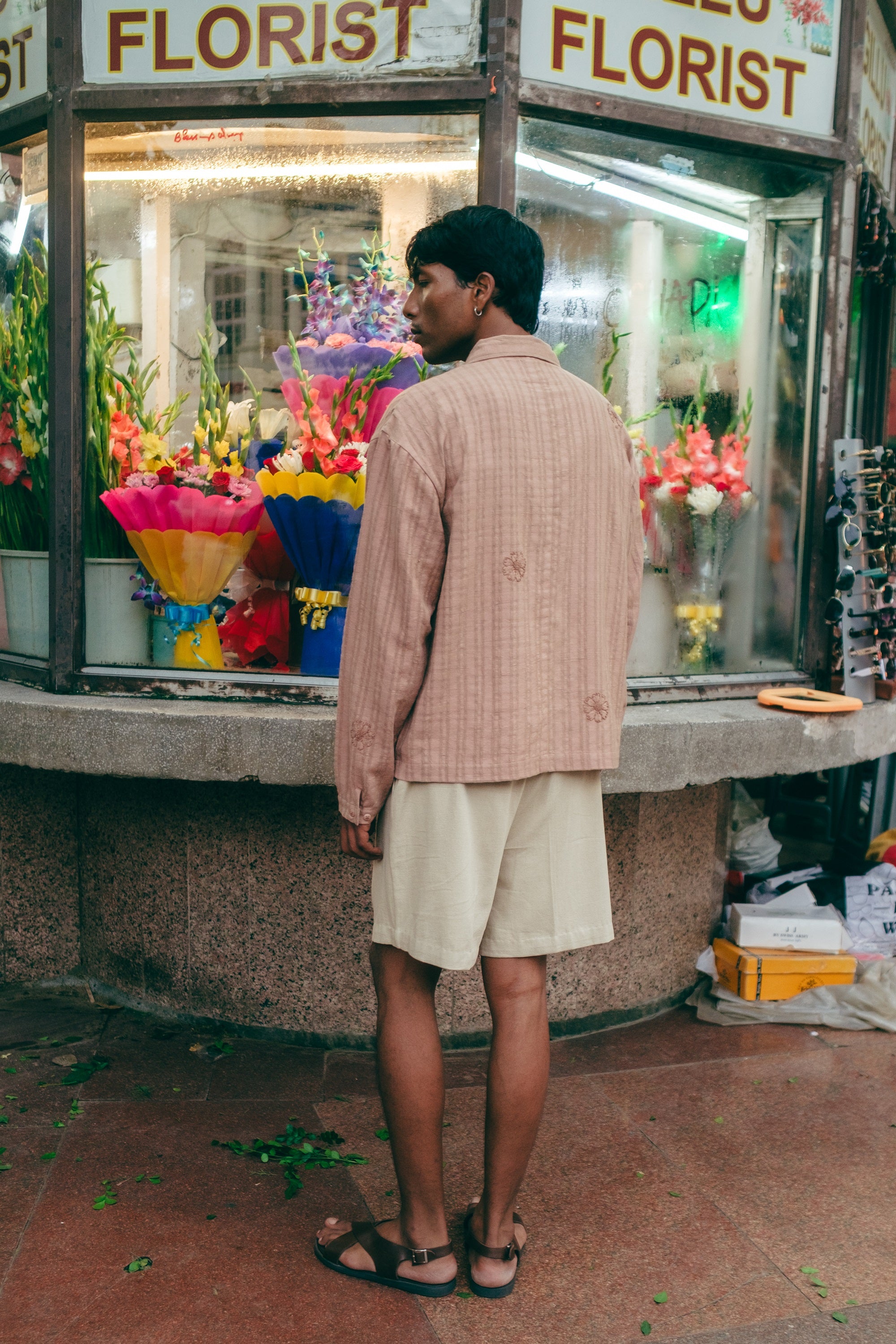Embroidered Long Sleeve Khadi Vacay Shirt, in Umber