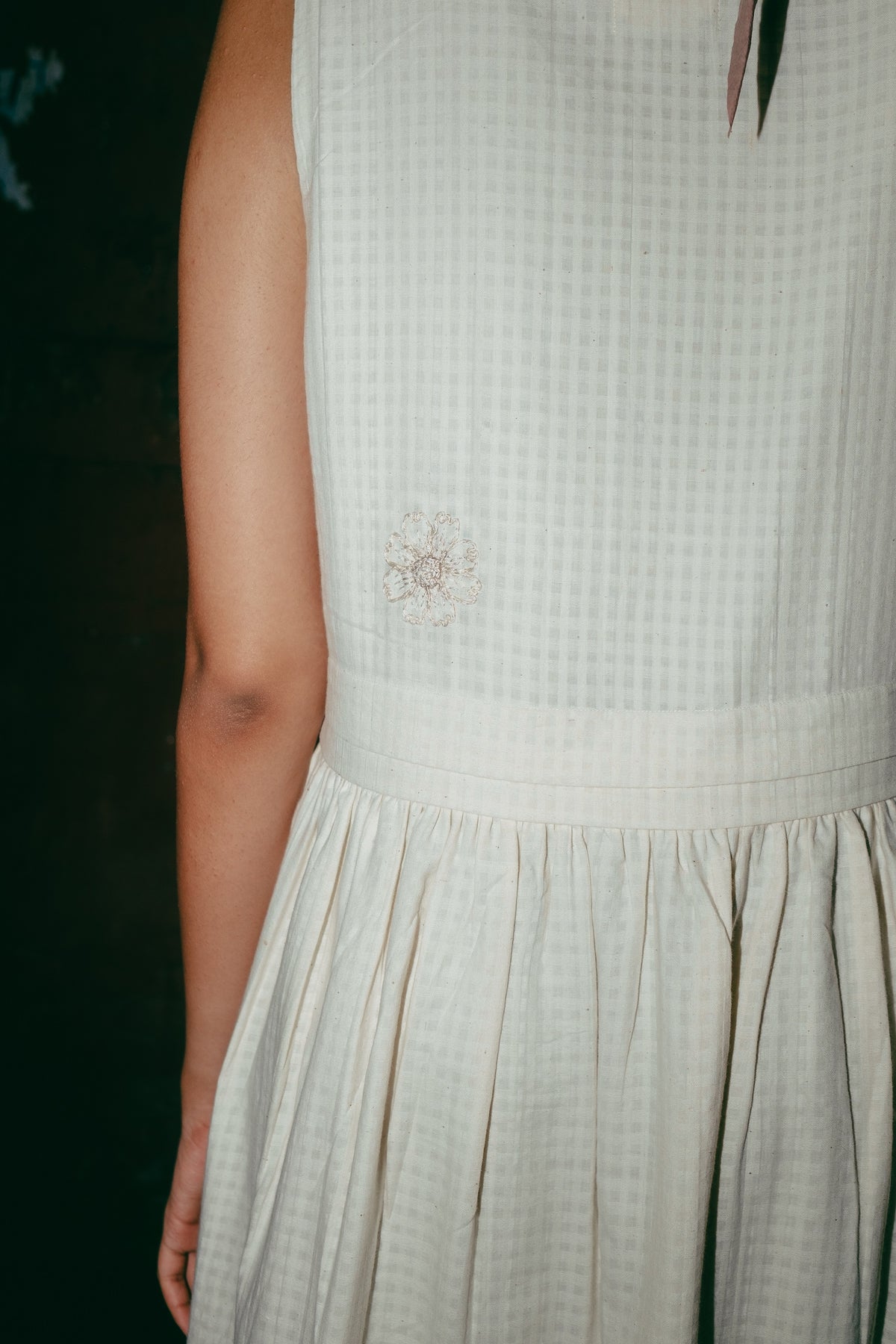 Embroidered Sleeveless Khadi Boat Neck dress, in Ecru image 2