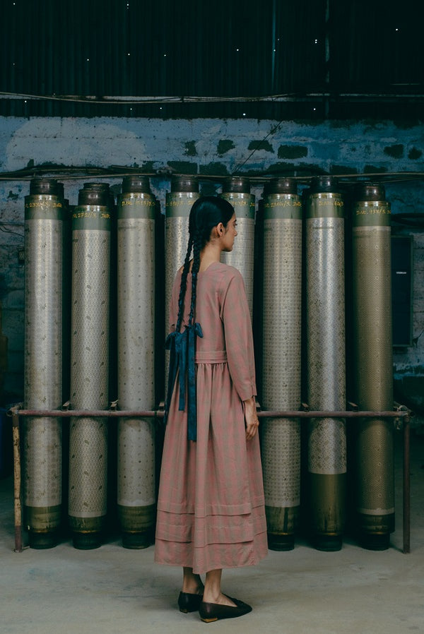 Boat Neck Dress, in Apricot Checked image 3