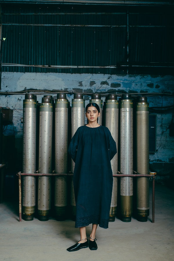 Hand-Embroidered Hammock Dress, in Black