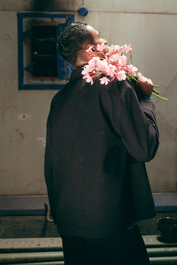 Hand-Embroidered Workwear Jacket, in Black