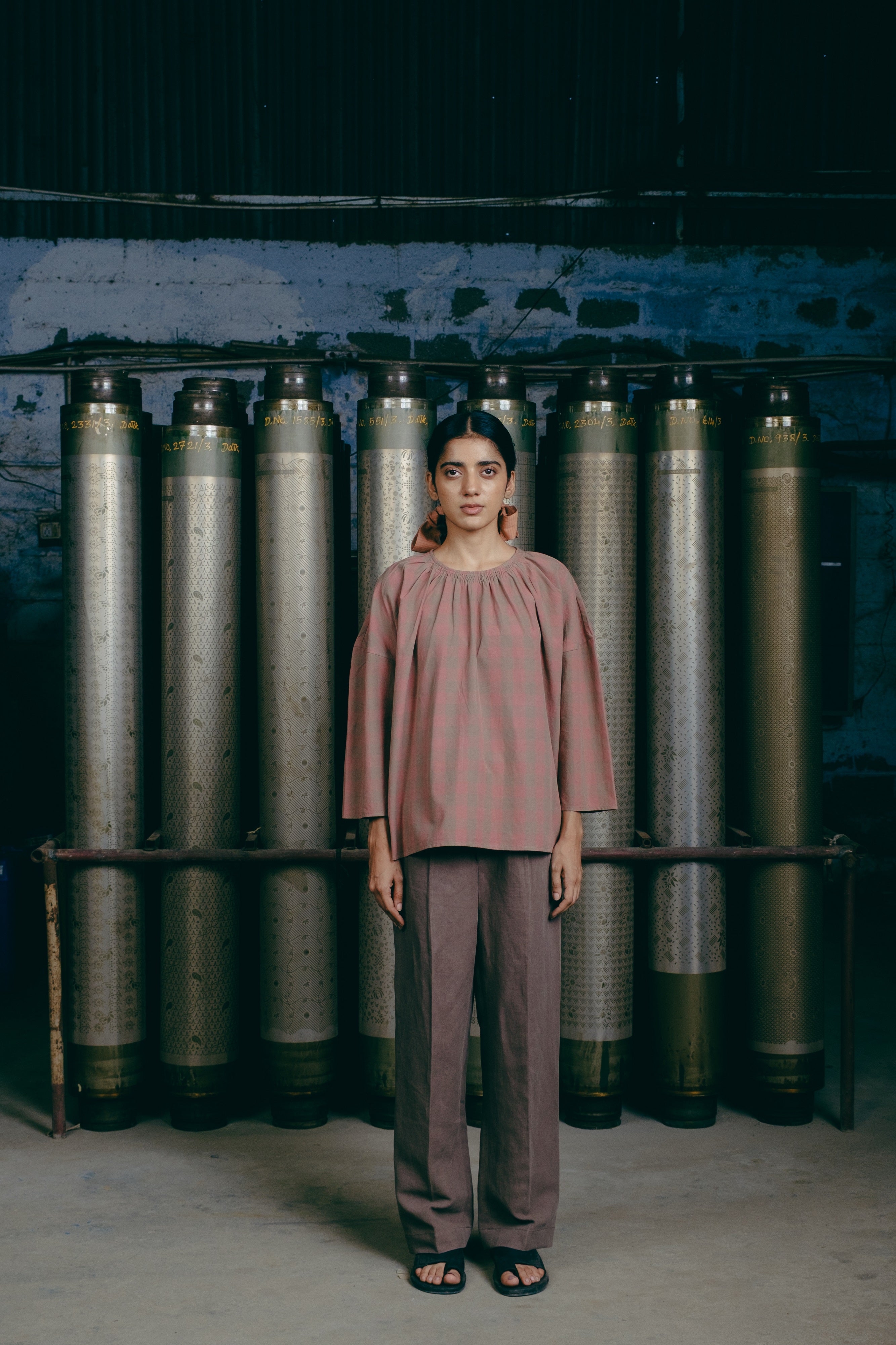 Women Top, in Apricot Checked