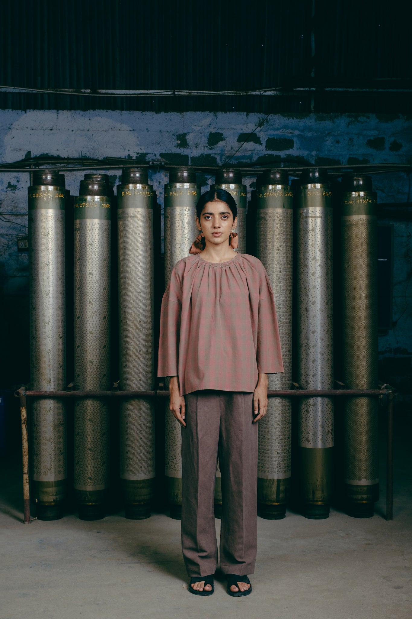 Women Top, in Apricot Checked