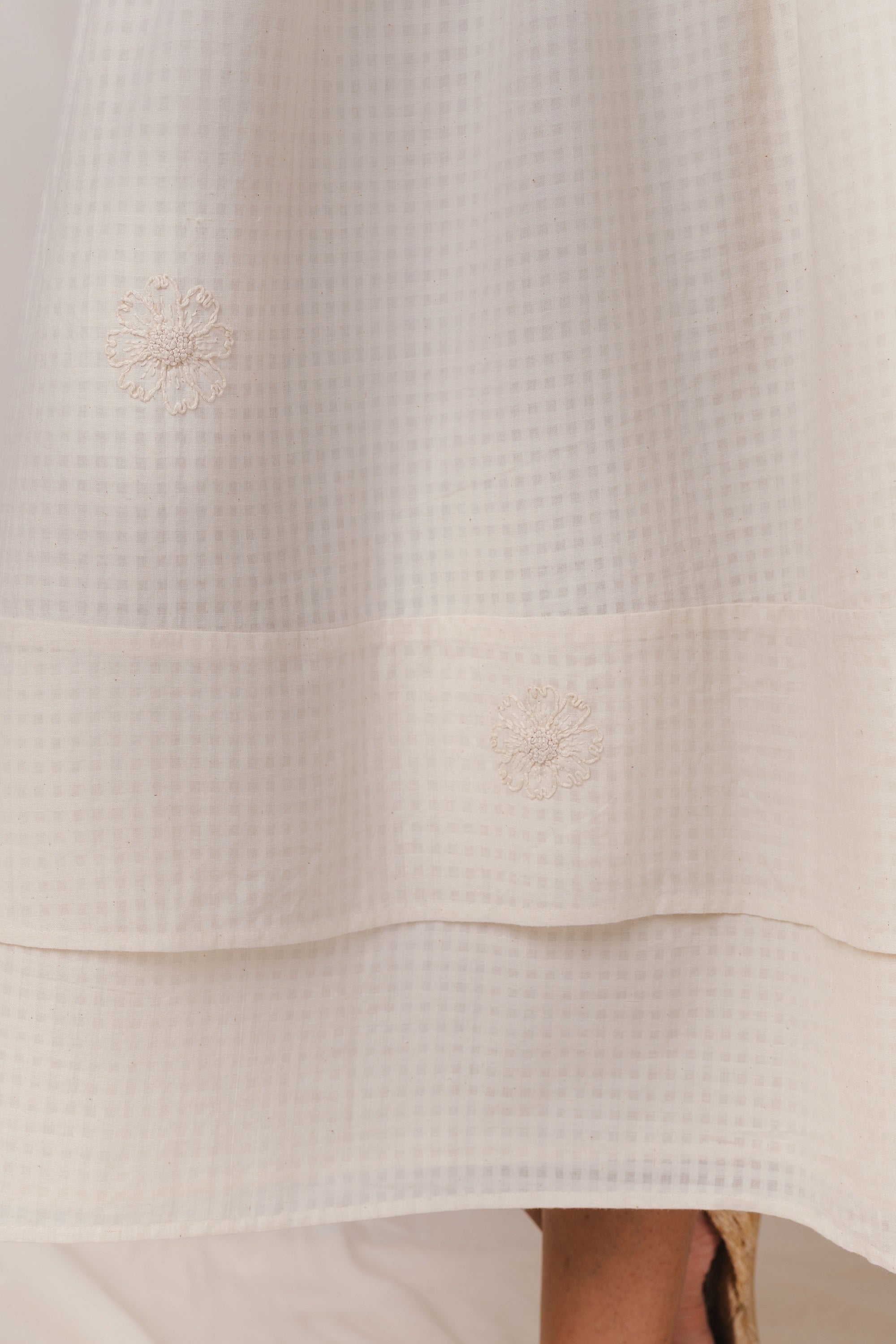 Embroidered Sleeveless Khadi Boat Neck dress, in Ecru