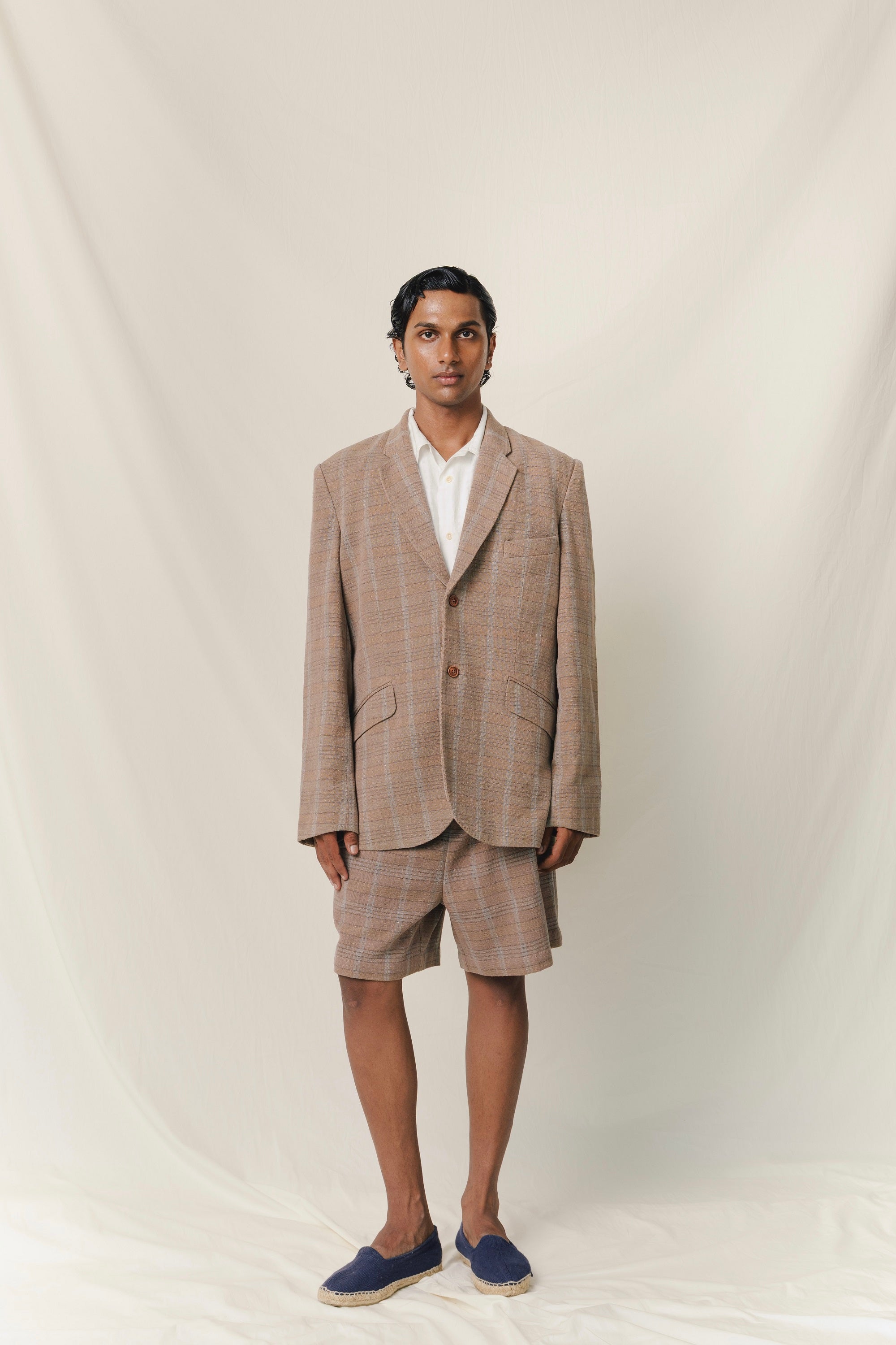 Khadi Planter Shorts, in Charcoal Checked