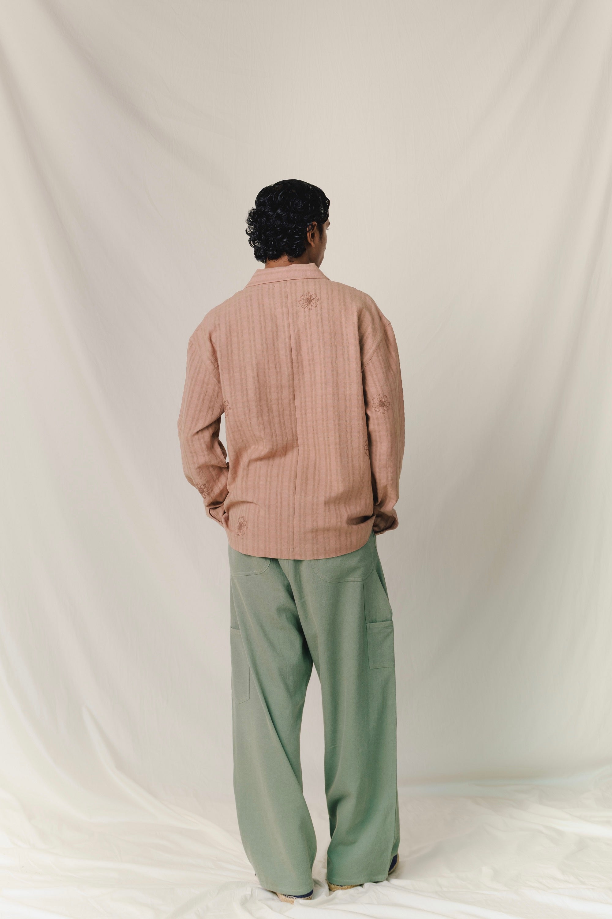 Embroidered Long Sleeve Khadi Vacay Shirt, in Umber