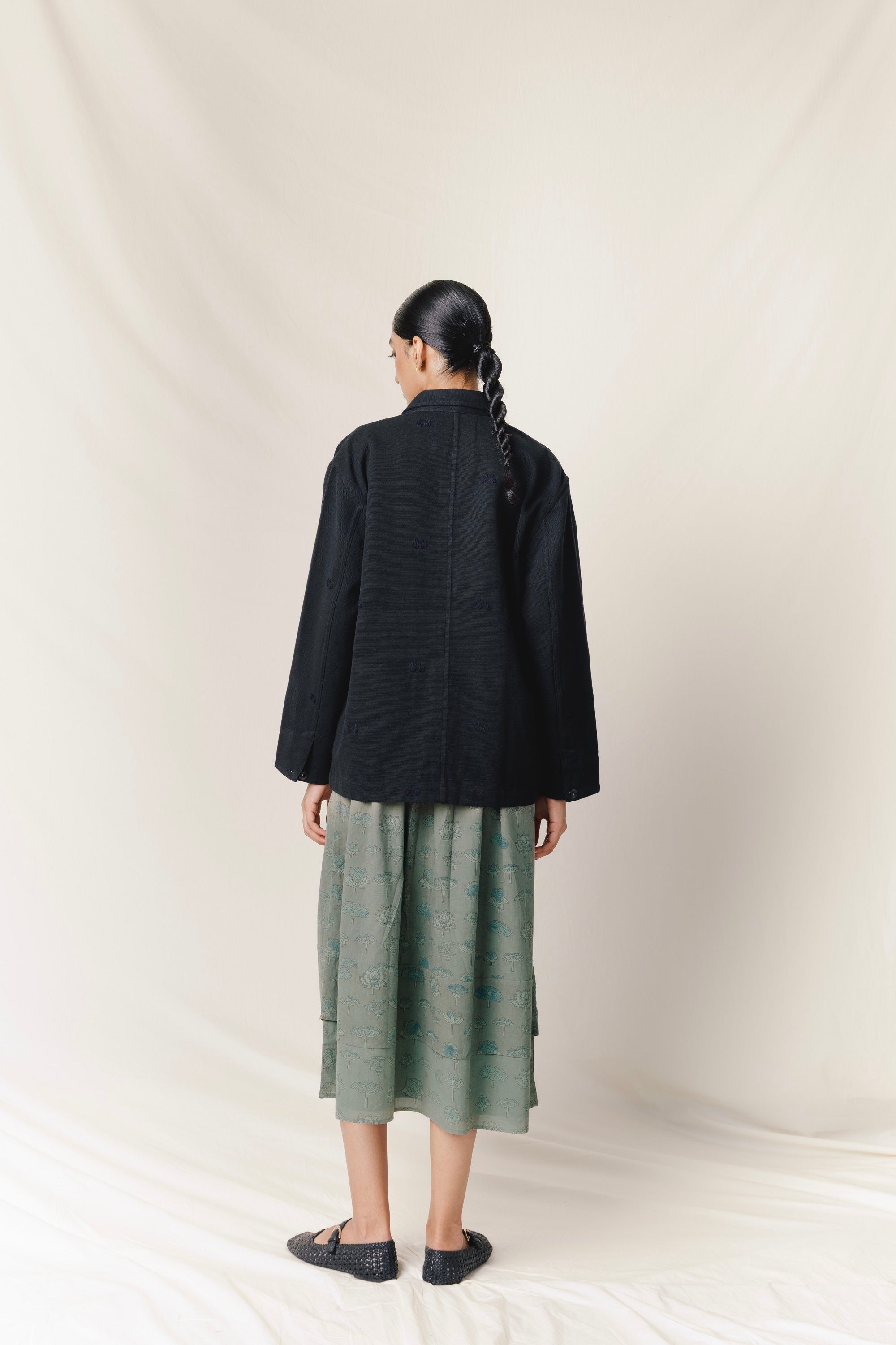 Hand-Embroidered Workwear Jacket, in Black