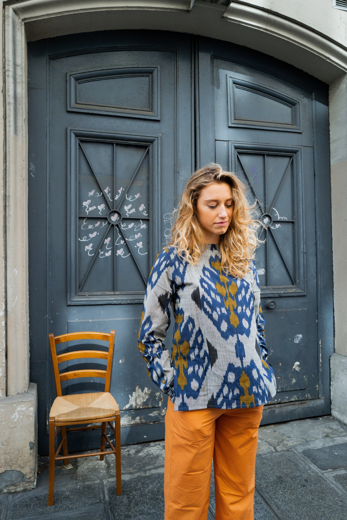 Boat Neck Top, in Mandragora Ikat