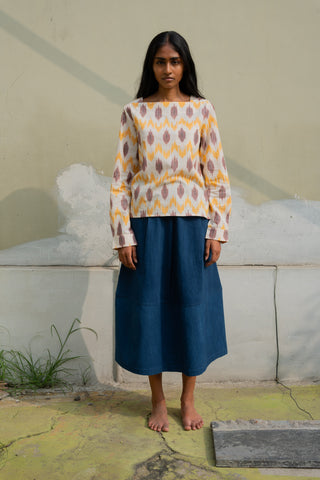 Pleated Sabi Skirt, in Indigo