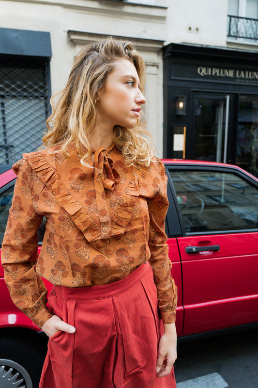 Ruffle Blouse, in Marigold