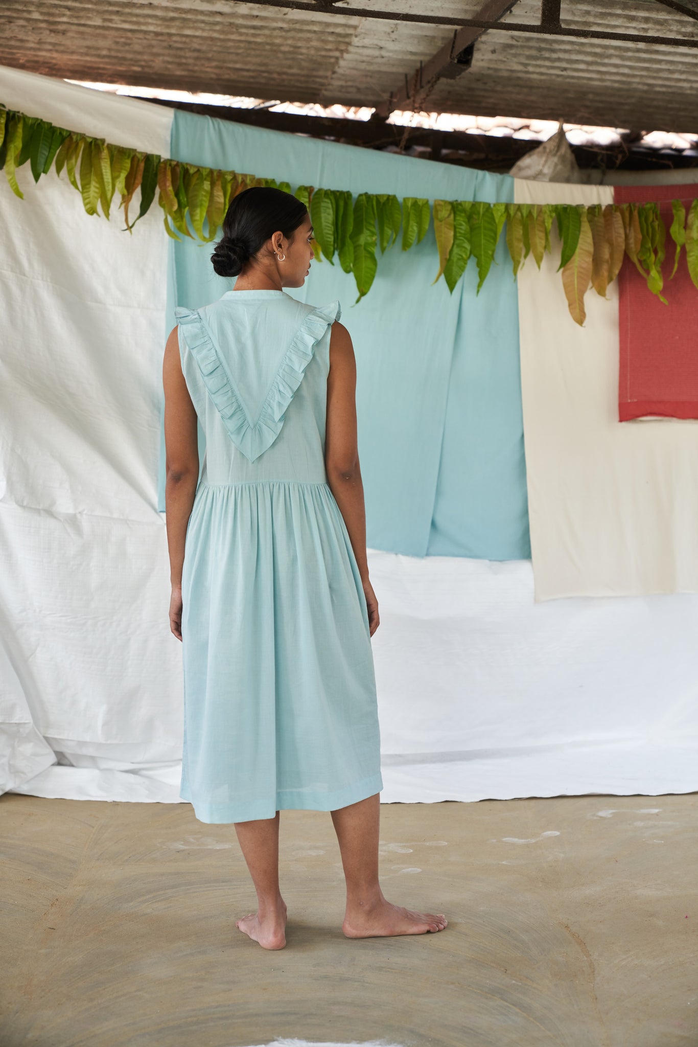 Ruffle Sleeveless Dress, in Ocean