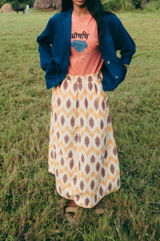 Pleated Sabi Skirt, in Movement Ikat