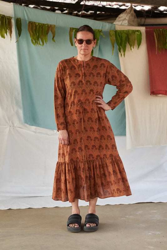 V Neck Drawstring Dress, in Marigold