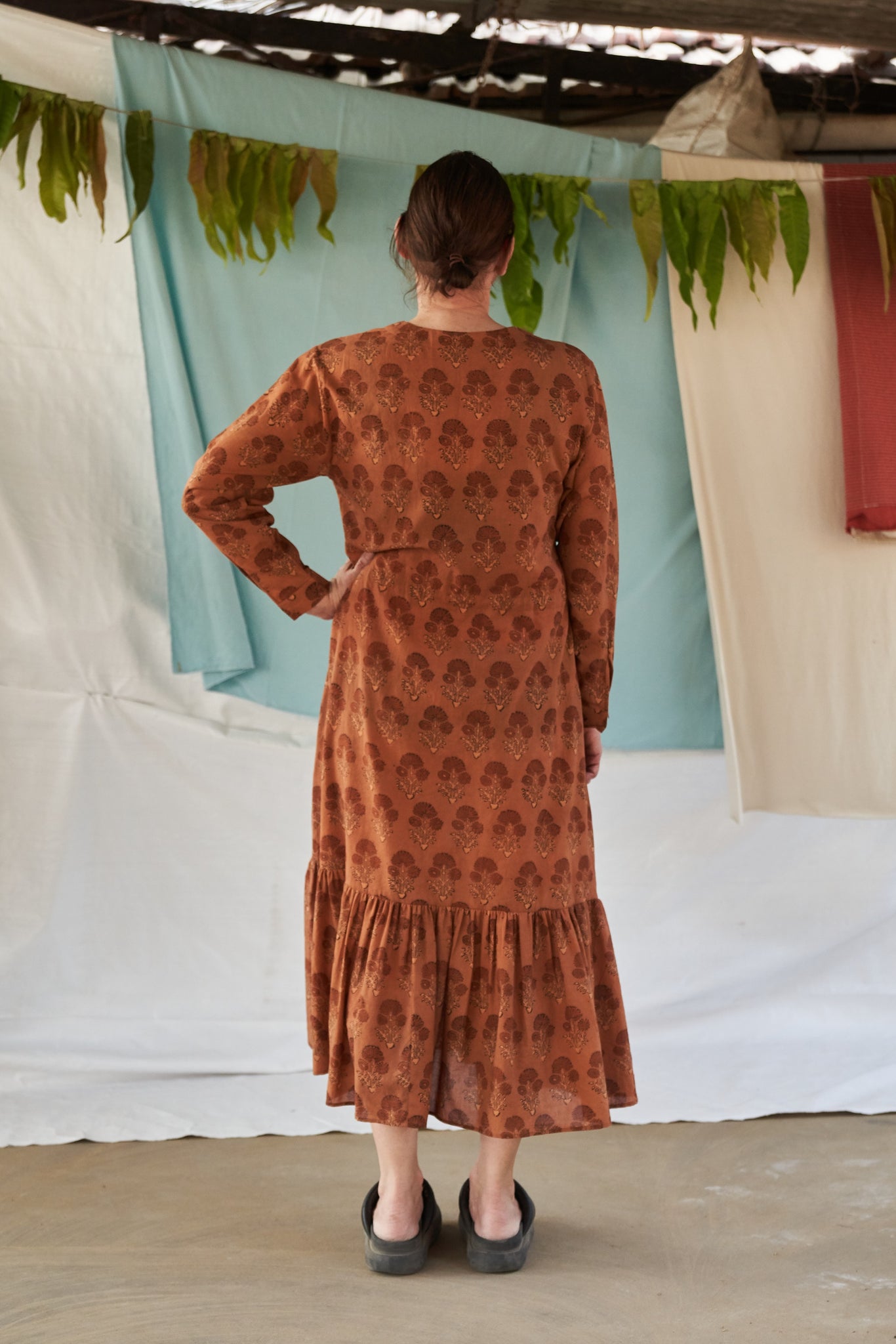 V Neck Drawstring Dress, in Marigold