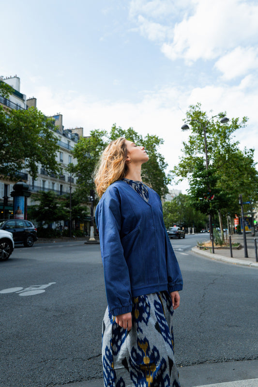 Waishu V Neck Jacket, in Indigo